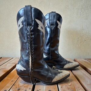 1980s • Western Cut-Out Inlay Boots • Women’s 9 M Vintage Cowboy Boots